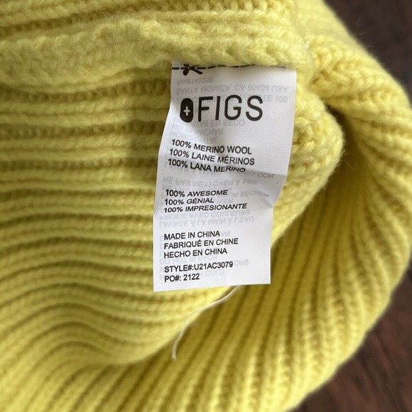 New FIGS Ribbed Oversized Merino Wool Cable Knit Beanie Yellow Unisex Hat Cap - Picture 5 of 6